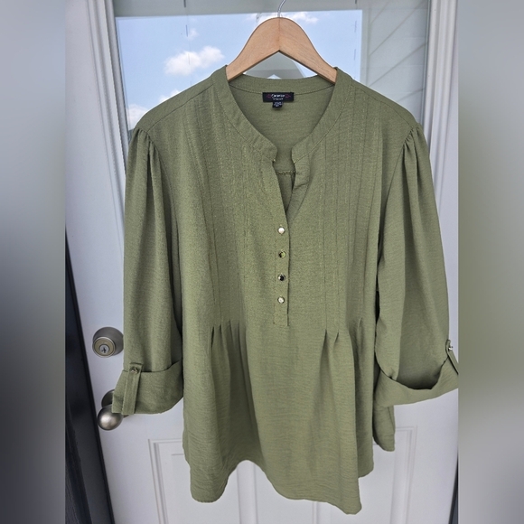 Cocomo Womens Tunic Shirt Blouse 3X Plus Green Roll Tab Sleeve - Picture 9 of 11